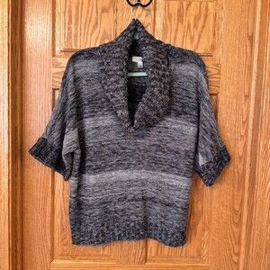 dressbarn Sweater Poncho Top Womens XL Gray Black Space Dye Cowl Neck Knit